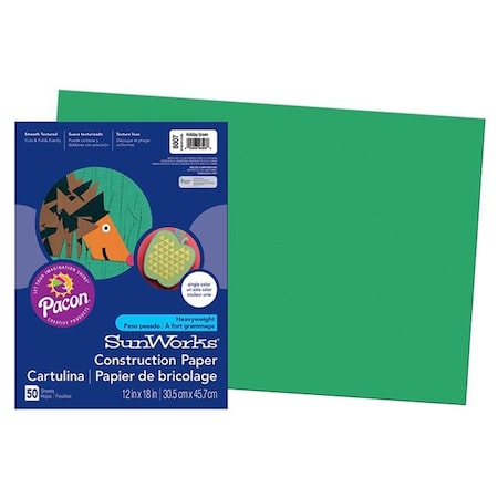 Pacon Corporation Pacon PAC8007-5 12 x 18 in. Sunworks Holiday Green Construction Paper - 50 Count - Pack of 5 PAC8007-5
